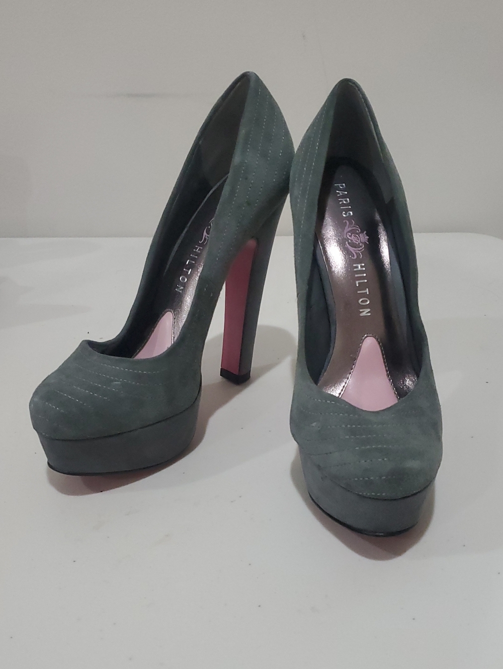 Paris Hilton Sage Green Suede Platform Pumps